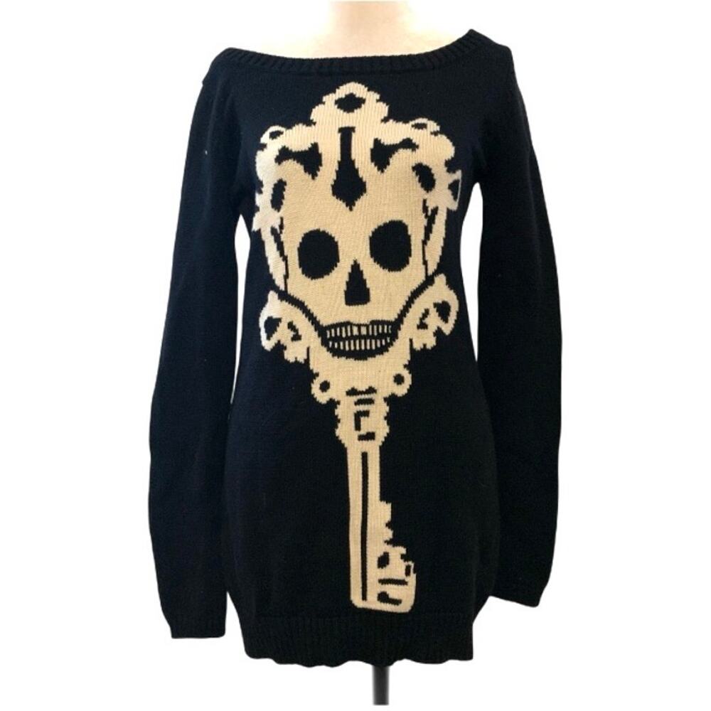 Betsey Johnson Skeleton Key Sweater Dress Black Rare Size Medium